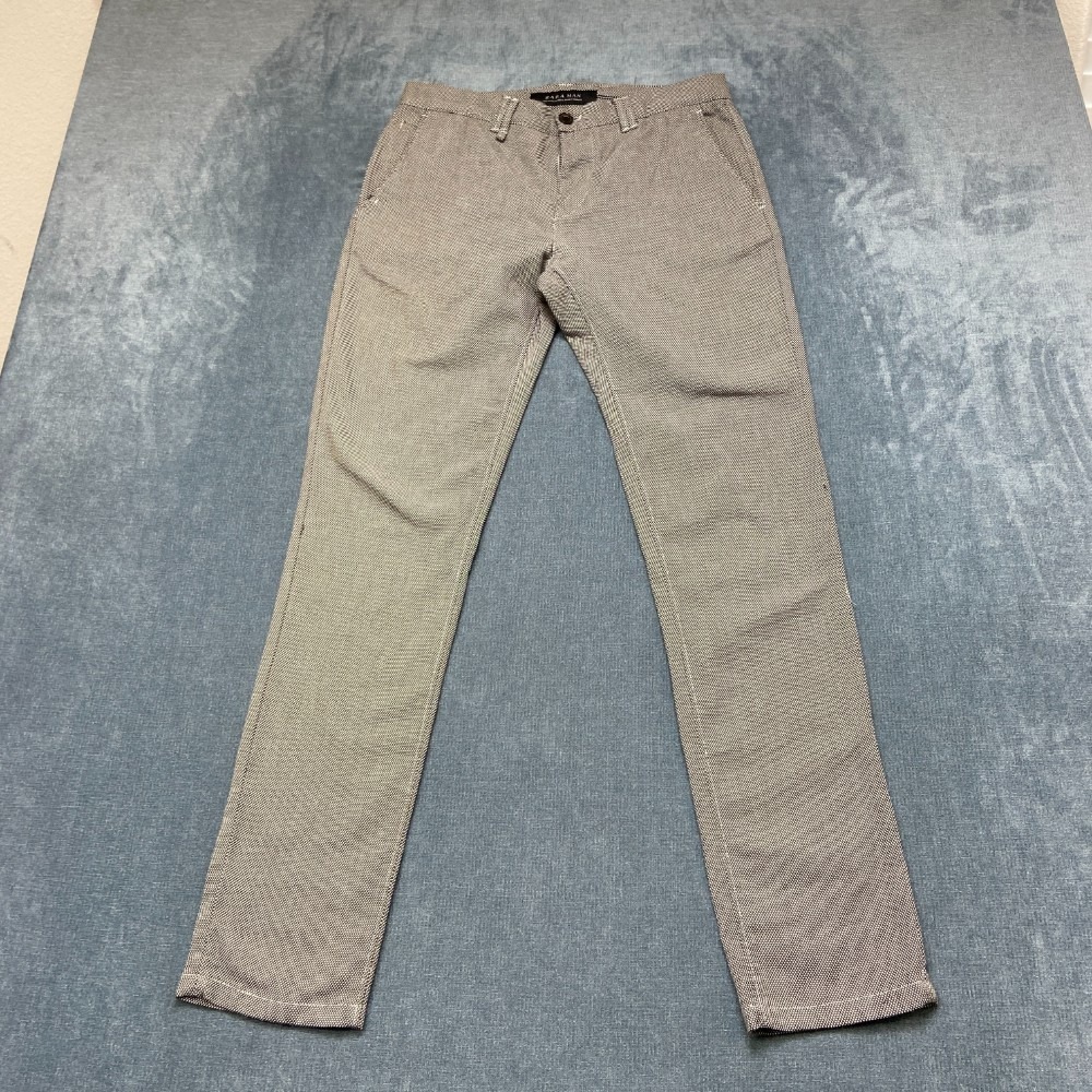Zara Man Chino Pants Mens 31 Black White Geometric Mid Rise Flat Front Straight